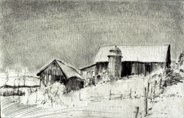 Barn on Route 414, Burdett, pencil, 4&quot;x7&quot;