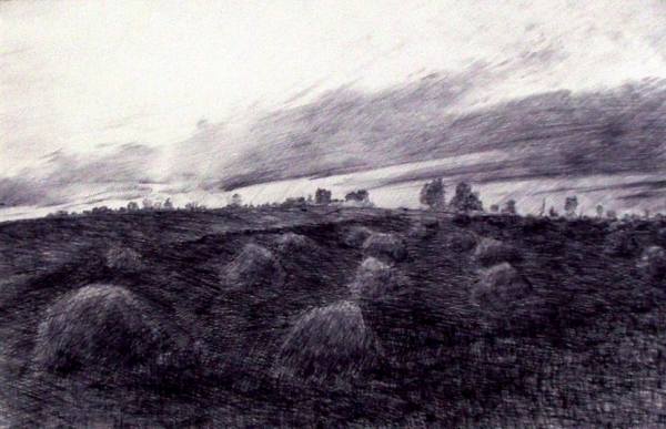 Tokaido#25, &quot;Sunset, Haycocks, Warsaw&quot; ballpoint pen, 12&quot;x18&quot;