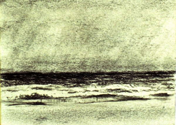 Surfside Beach, Nantucket, charcoal, 4&quot;x5&quot;