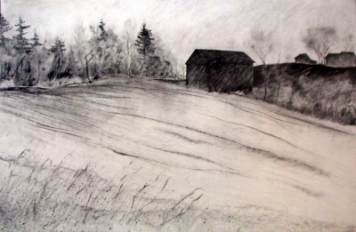 Barn in Burned Over District, charcoal, 26&quot;x40&quot;