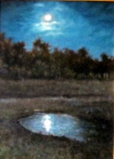 Moonlight on Thistle Pond, oil on canvas,18&quot;x14&quot;
