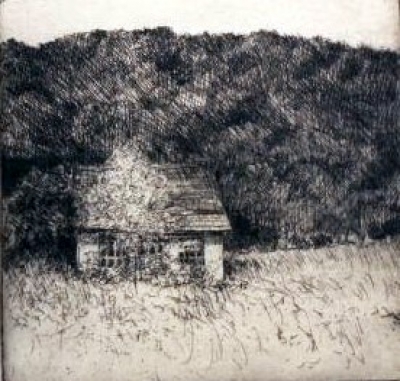 Empty Cottage, Montour Falls, etching, 6&quot;x6&quot;
