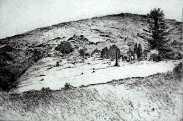 Cemetary at Trout Creek, etching/engraving, 12&quot;x18&quot;