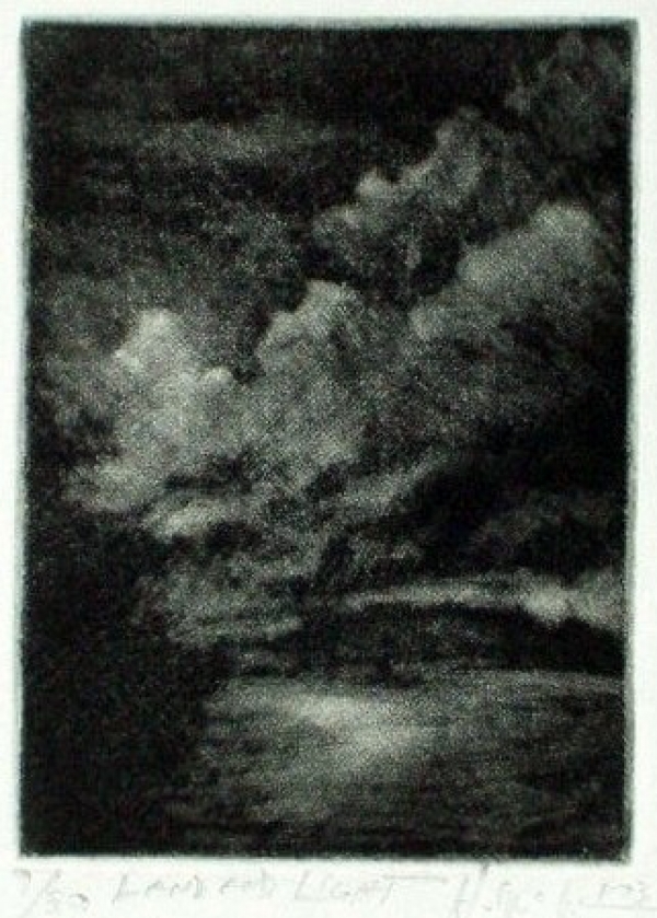 Land and Light, mezzotint, 3&quot;x4&quot;